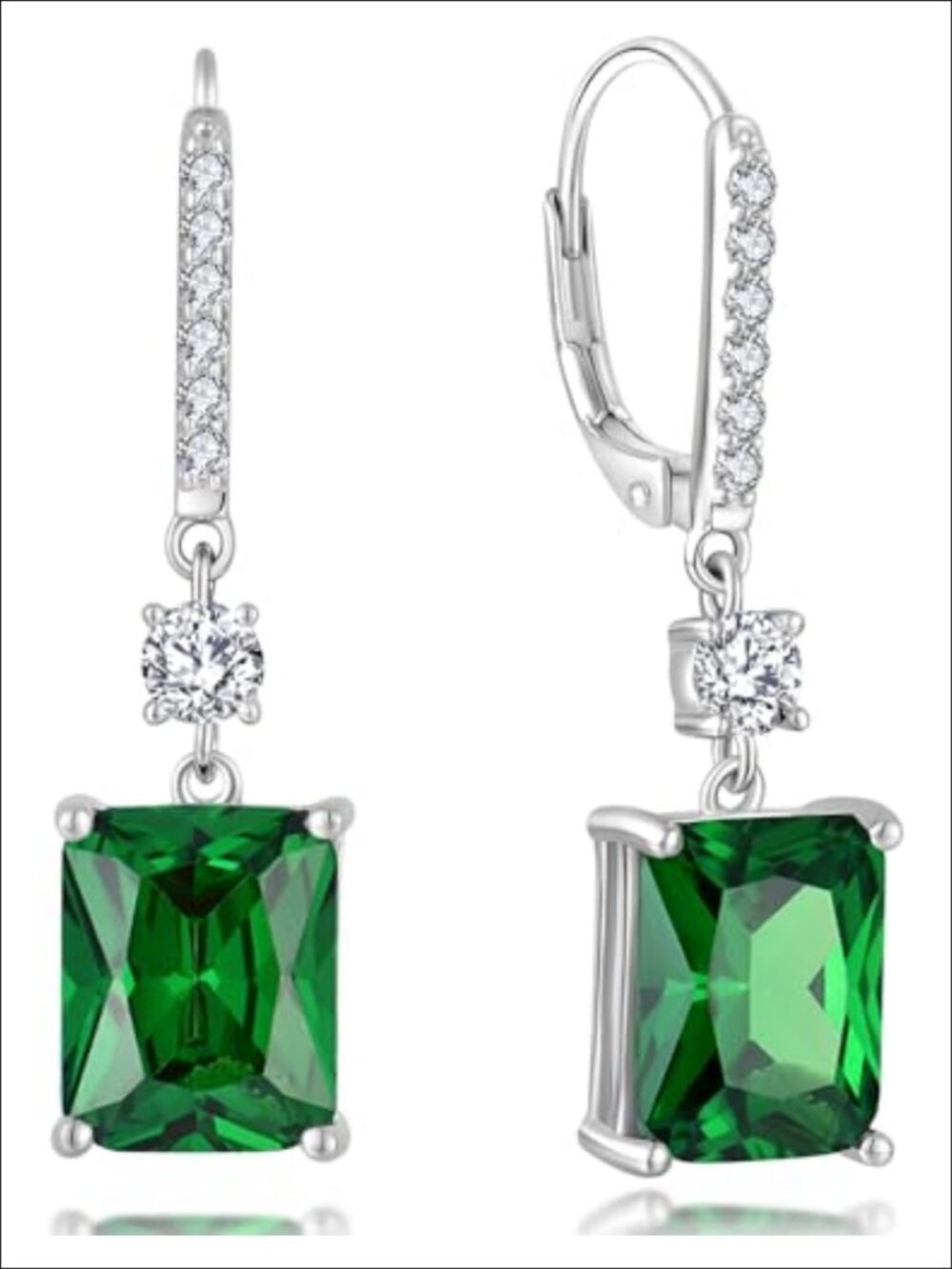 Emerald Cut Dangle Earrings Solid 925 Sterling Silver 18K White Gold Plated